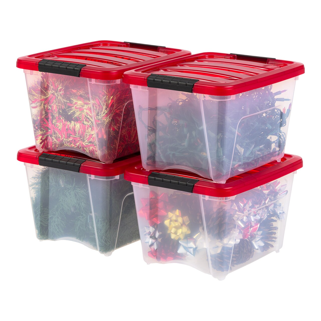 IRIS Christmas Plastic Storage Bins with Lids and Secure Latching Buckles, Holiday Red